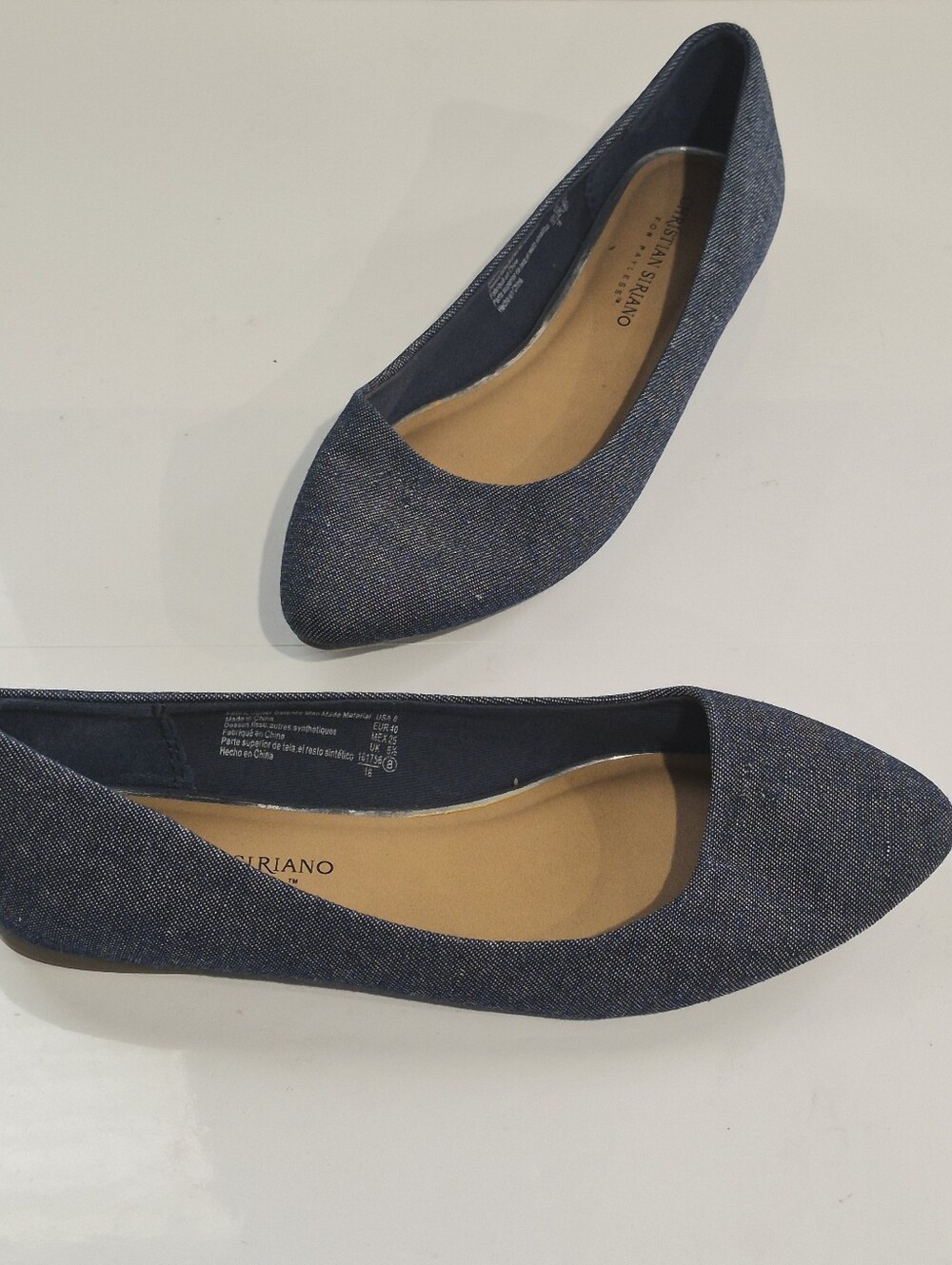 Christian Siriano Navy Denim Pointed-Toe Ballet Flats Size 8